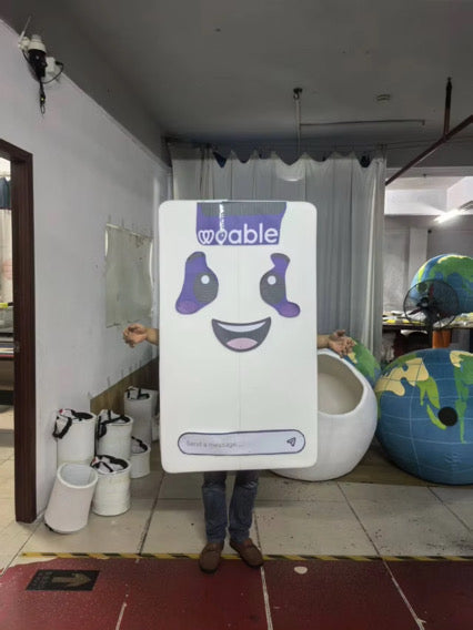 Wable mascot costume early build — white prototype stage