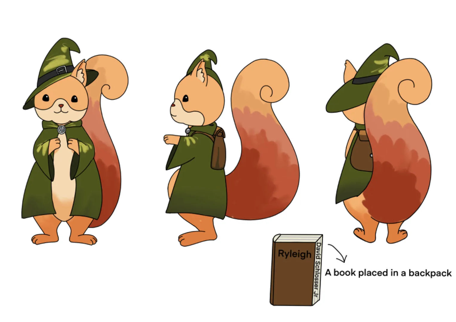 Ryleigh character design — 3-angle turnaround art