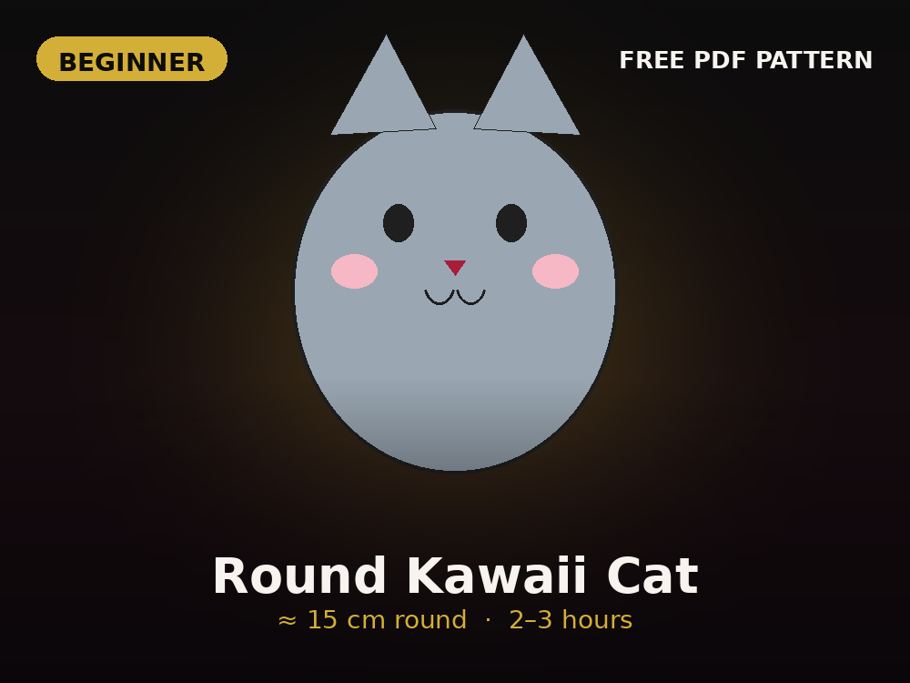 Round Kawaii Cat free plush sewing pattern preview